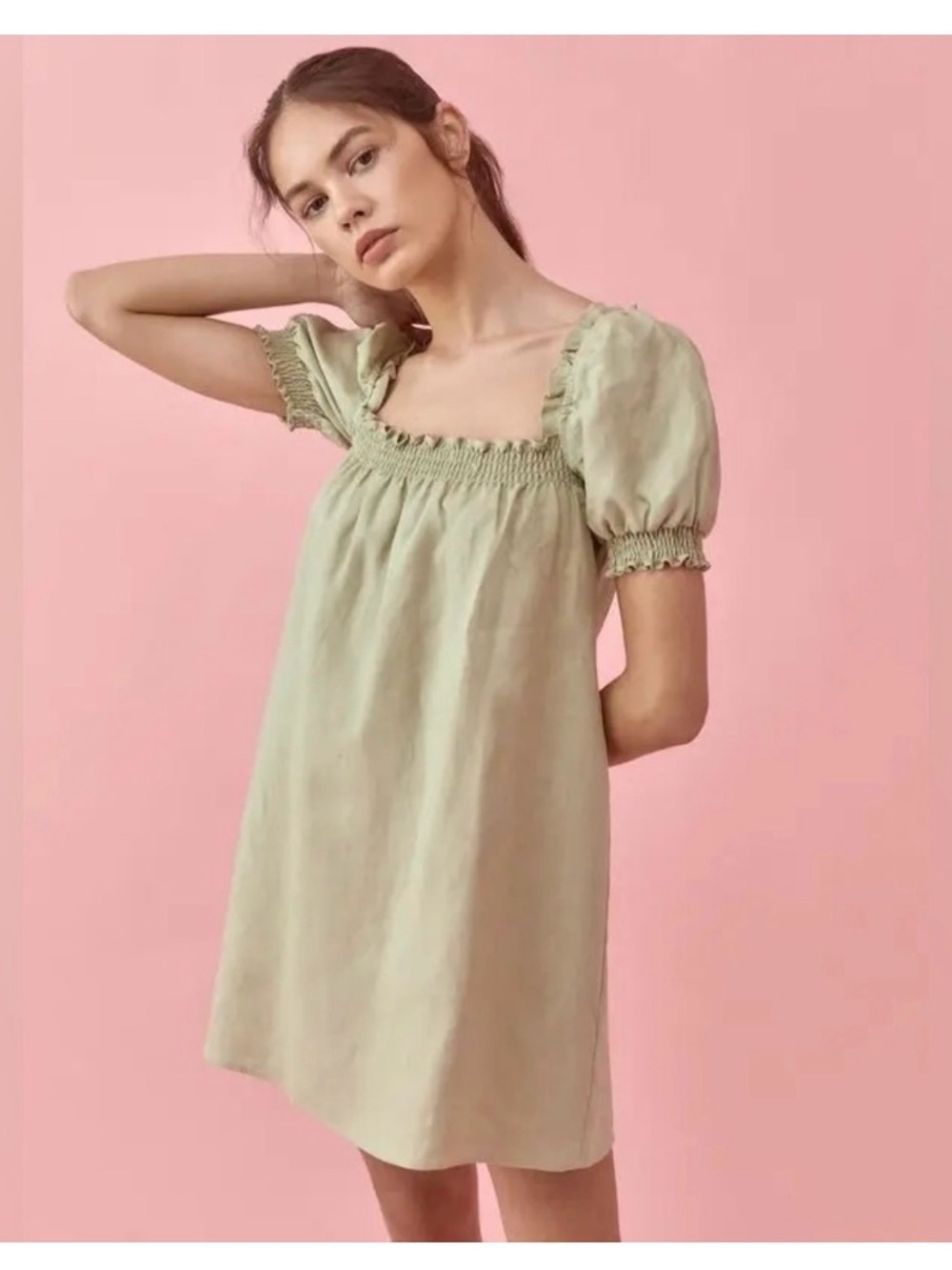 Reformation Sage Green Puff-Sleeve Midi Dress